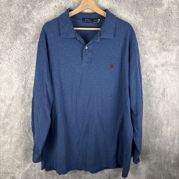 Polo Ralph Lauren Long Sleeve Blue Polo Rugby Red Pony Size 2XLT 100% Cotton - Picture 1 of 7